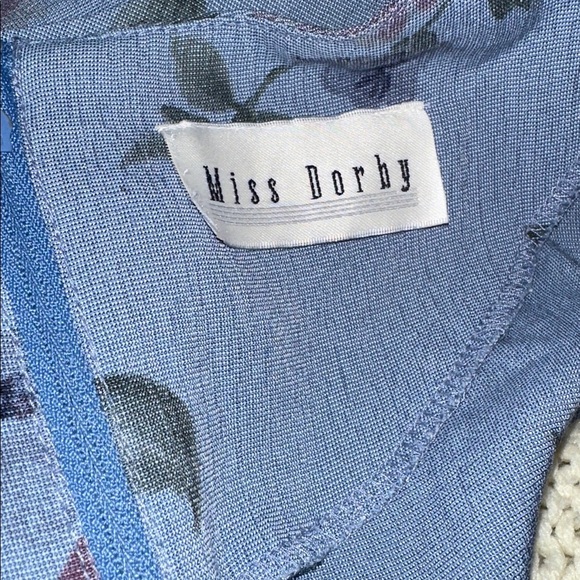 Miss Dorby vintage Floral Blue Midi Dress with padded shoulders size XLarge - Picture 2 of 7